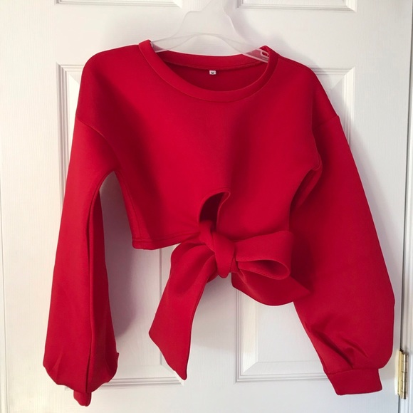 Red scuba material top and skirt set - Picture 2 of 7